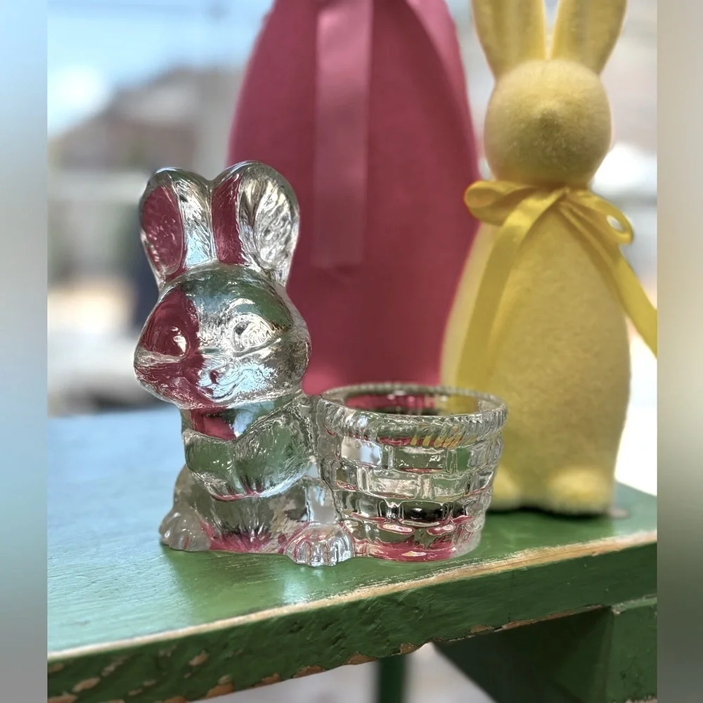 Vintage Glass Goebel Bunny Tea Light Holder.  Antique | Collectible | Retired